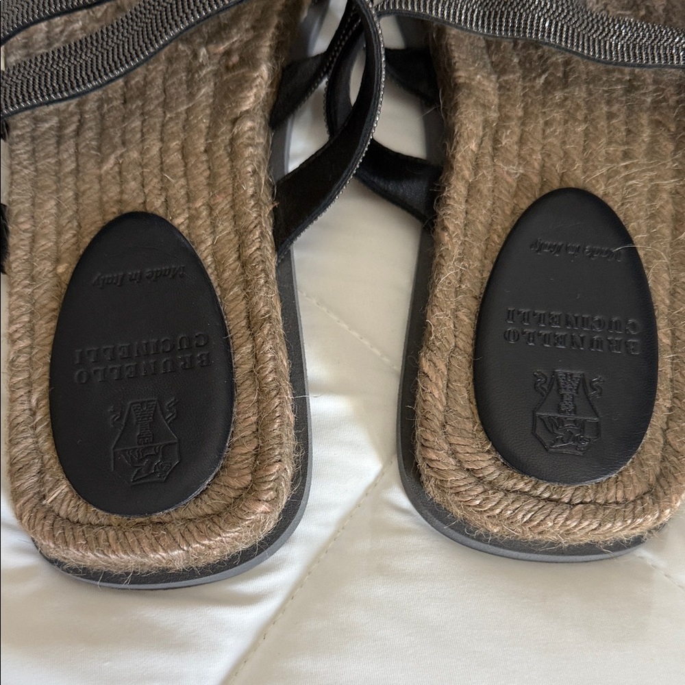 New Brunello Cucinelli Black and Brown Sandals